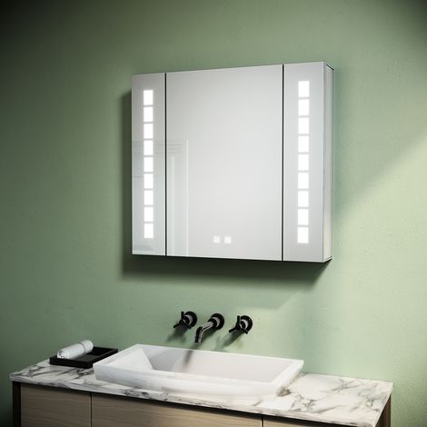SONNI Aluminium Spiegelschrank LED mit Beleuchtung mit 3 Lichtfarben Dimmbar Touch Steckdose Beschlagfrei Badschrank Badspiegel 65x60x13.3cm