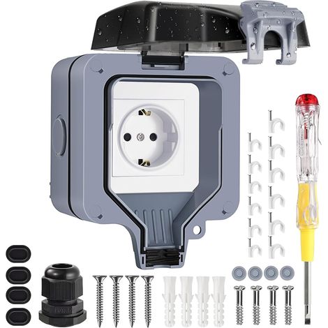 Prise Exterieure Etanche IP66 Prise de Courant et Volet de Protection Single Prise Electrique Multiprise Murale pour Jardin, Garage, Piscine Cuisine (1/5)