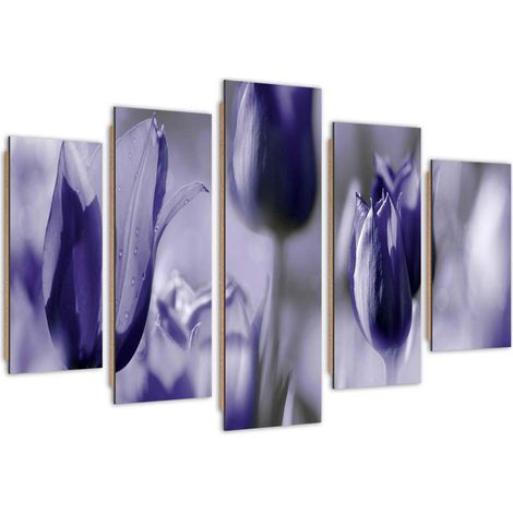 Quadro deco panel 5 parti, Tulipani viola su un prato - 100x70 (1/5)