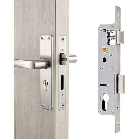 Serrure à encastrer tubulaire inox 92mm/25mm adaptable gauche/droite (1/5)