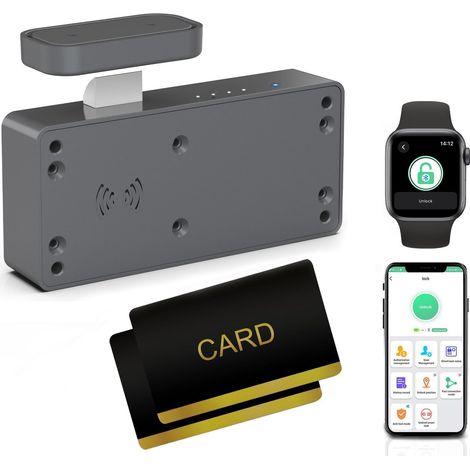 Verrou pour placard NFC RFID électronique tiroir Aucune clé - Application Bluetooth Verrou caché de sécurité pour enfants pour placard Gris pour camouflage Armoire à liqueurs (1/5)