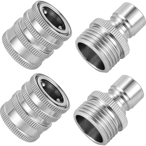 4pcs Raccord Rapide Tuyau d'eau, en Acier Inoxydable Raccord Tuyau à Connexion Rapide Connecteurs Fiables Anti-Fuite pour Têtes d'Arrosage Séparateurs de Tube et Robinets Extérieurs (1/5)