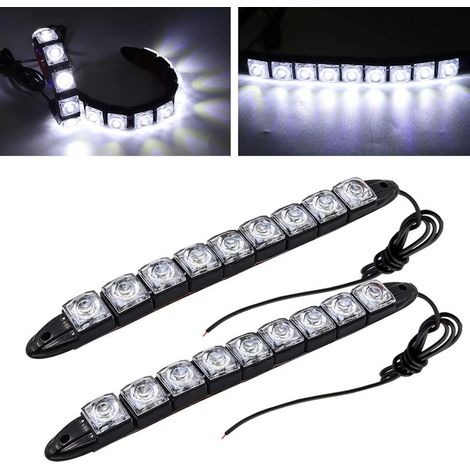 Ensemble de 2 feux de jour à LED pour voitures, bandes lumineuses flexibles universelles avec 9 LED, 12V, pour voitures, camions et bateaux. (1/5)