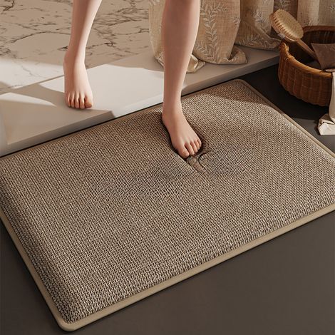 Badematte aus gewebter, rutschfester und ultraabsorbierender Leinenfasern – Extra dick, perfekt für Bad, Toilette und Eingang – Sandfarbe, 40 x 60 cm