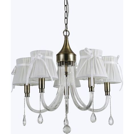 TRADE SHOP - Lampadario Classico Bronzo Bianco A 5 Bracci Lampada Da Soffitto A Sospensione 92396 -