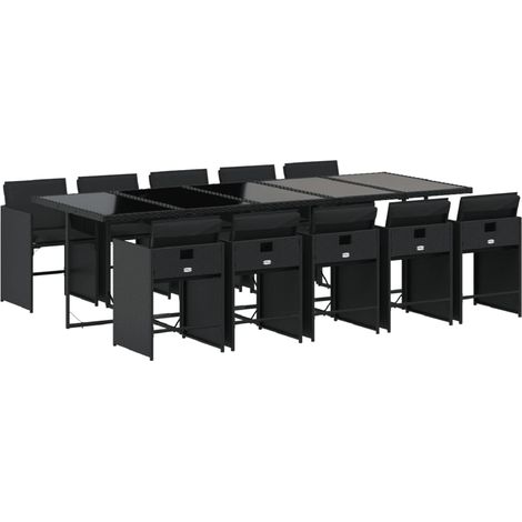 vidaXL Set da Pranzo da Giardino 11 pz con Cuscini in Polyrattan Nero