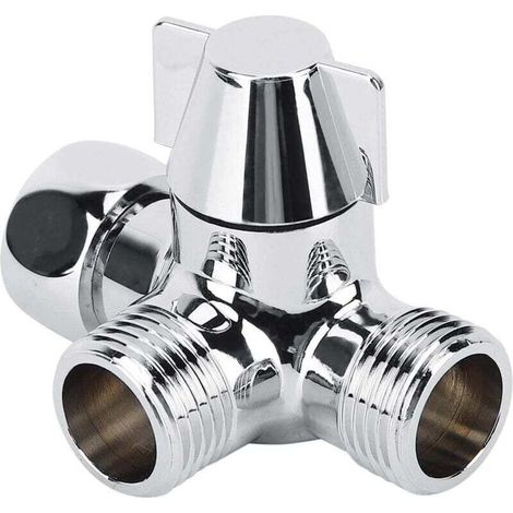 Valve 3 Voies en G1/2, Douche Inverseur 3 Voies, Vanne DéRivation Douche à 3 Voies pour Douche, Douchette Et Bras De Douche Inverseur - Crezuo (1/4)
