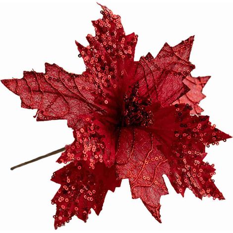 Artificial Glitter Flower Decor For Xmas Tree, Holiday Party Ornament, Height 25cm Diameter 20cm Red-KZQ (1/4)