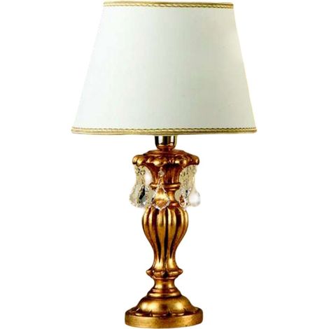 Lumetto In Legno Classico Oro Con Paralume 1 Luce Fagiano