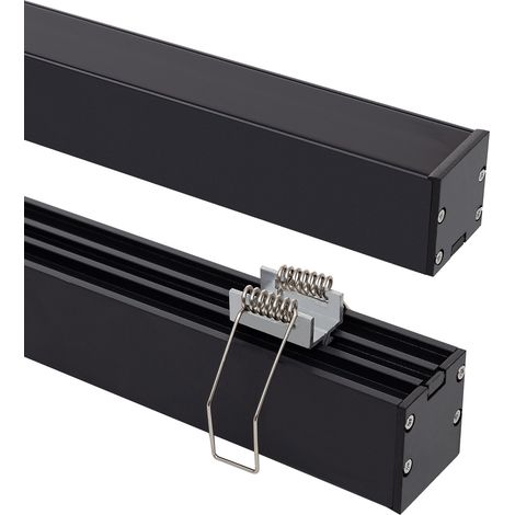 Perfil Aluminio Superficie con anclaje Empotrado mediante clips para Tira LED hasta 24 mm con Tapa Continua Negro 2 m Negro traslúcido (1/5)