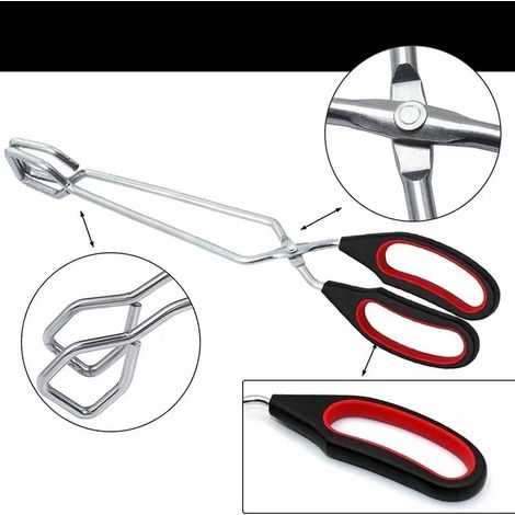 Lot de 3 pinces métalliques en acier inoxydable, pinces à fil de cuisine, pinces à ciseaux de 12 pouces résistantes à la chaleur, outil de grillade BBQ pour aliments chauds avec poignée en silicone. (1/4)