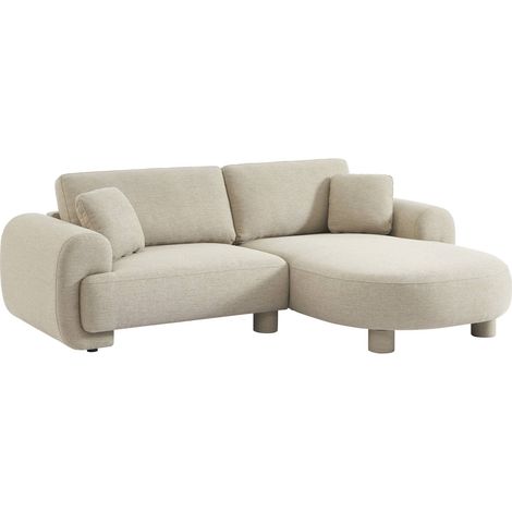 sweeek - 3-Sitzer Ecksofa Recamiere rechts mit Stoffbezug, runde Füße, Stoff, Beige