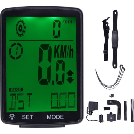 Fahrradcomputer mit 2,8-Zoll-Breitbildschirm, hell, multifunktional mit Stoppuhr und Tachometer, Grün
