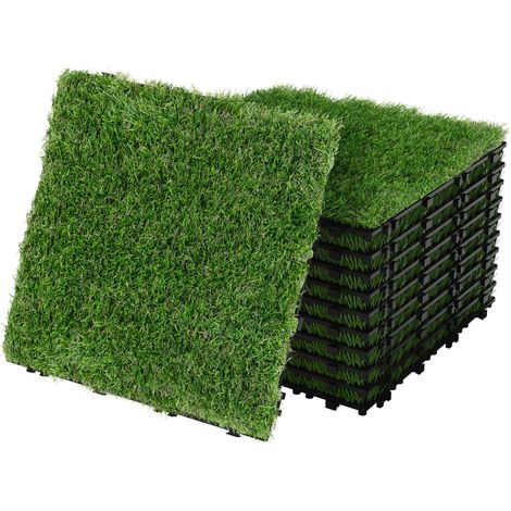ML-Design Kunstrasen Fliesen 30x30 cm/44 Stücke=4m², Bodenbelag mit Klicksystem und Drainage, UV-Beständig, Kunststoffrasen Künstlicher Rasen Klickfliesen Rasenfliesen Rasenteppich Grasmatte Outdoor