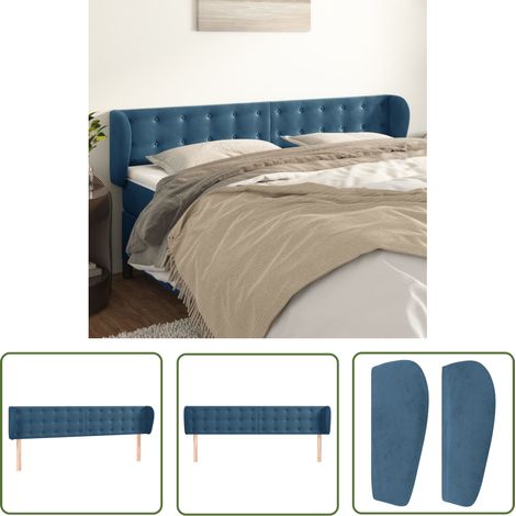 The Living Store Tête de lit avec oreilles Bleu foncé 183x23x78/88 cm Velours - Tête De Lit - Tête De Lit Velours - Tête De Lit Bleue - Meuble Chambre - Literie (1/5)