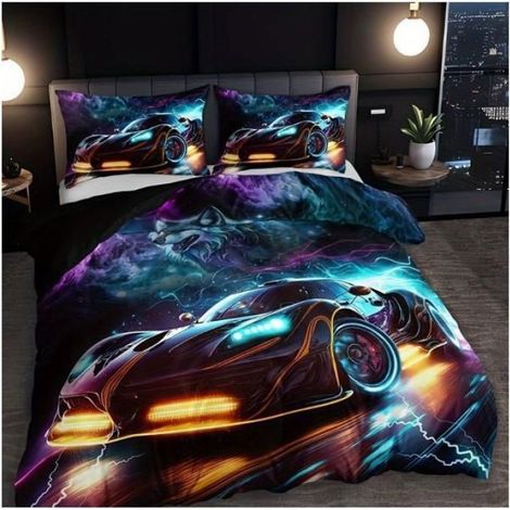 Foudre Tonnerre Et éClairs Voiture de Sport Housse de Couette 220x240 cm Ensembles Microfibre Voiture De Course - NZ1 (1/4)