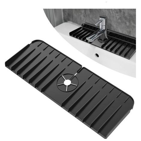 Tapis de robinet en Siliconen , porte-éponge, tapis de protection pour évier, Zwart, organiseur de Cuisine , tapis de Séchage Splash, 37 x 14 x 1,5 cm (1/5)