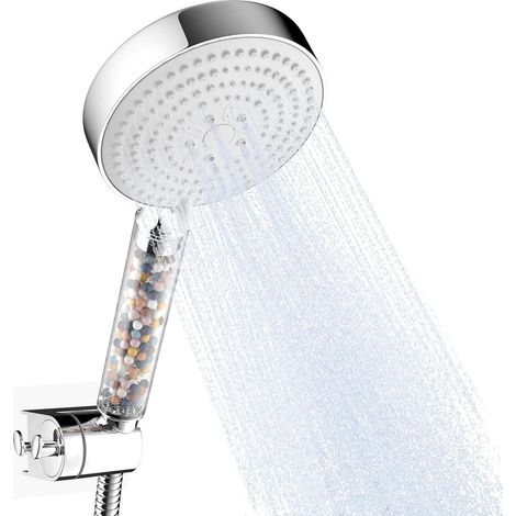 Pommeau de Douche avec Flexible de Douche de 1,6 m et Support, Pommeau Douche Anti Calcaire avec 6 Modes de Jet, Pomme de Douche Filtrant, Douchette, Chrome (1/5)