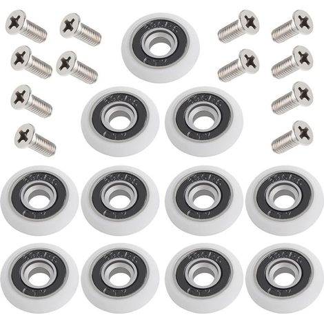 12 Rotelle per porta doccia, Rotelle per porta scorrevole, Rotelle per porta scorrevole doccia, Rotelle per porta, Con viti, Per porta scorrevole doccia, Bianco, 23 mm (1/5)
