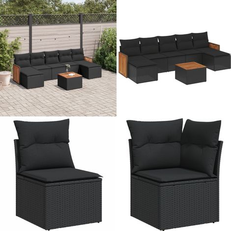 8-tlg. Garten-Sofagarnitur mit Kissen Schwarz Poly Rattan - Gartenmöbel Set - Rattan Möbel - Outdoor Lounge - Esstisch - Sofasatz - Home & Living (1/5)