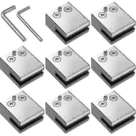 Pinces à verre 8-10 mm en acier inoxydable 304, support de verre réglable à dos plat, compatible avec les rampes d'escalier et les mains courantes - KM (1/4)