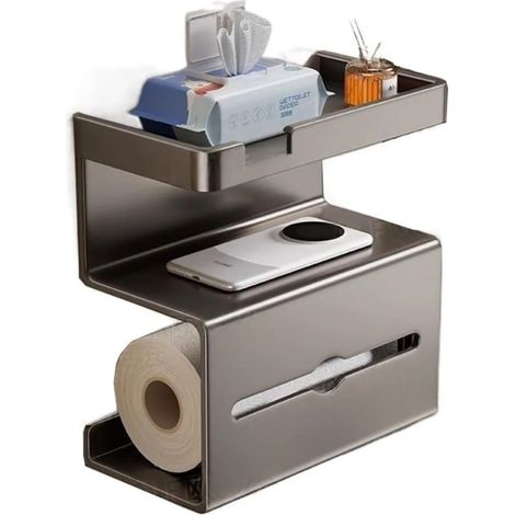 Porte - Rouleau de Papier Toilette Mural : Ventouse ou Auto - adhésif, Robuste et Anti - rouille (Gris) (1/5)