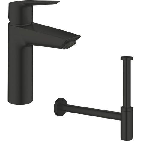 GROHE Start Mezclador de lavabo agua fría apertura negro M con sifón negro
