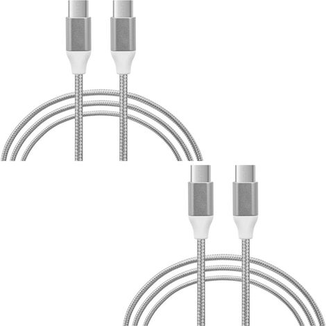 FX Braided USB-C to USB-C Data Cable 1m - Silver 2 Pack (1/3)