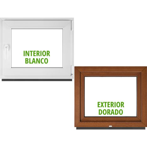 Ventana PVC BauPlaza 120 x 60 cm (Ancho x Alto) Oscilobatiente  Apertura Derecha – Roble Dorado Exterior / Blanco Interior – Doble Acristalamiento (1/5)