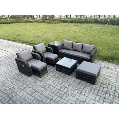 Fimous Ensembles de meubles de jardin 8 places Ensemble de canapés en rotin avec Table basse carrée Table d'appoint 3 Tabourets (1/5)