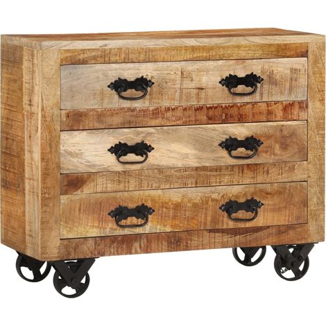 Credenza cassettiera cassettiera mobile contenitore organizer cucina soggiorno soggiorno con 3 cassetti 80 x 30 x 65 cm legno massello di mango grezzo marrone 020029738