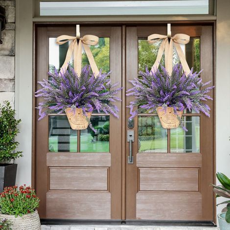 Panier de Fleurs Artificielles Suspendues pour Porte - Décoration Lavande pour Jardin, Terrasse, Cour et Pelouse, Intérieur et Extérieur
