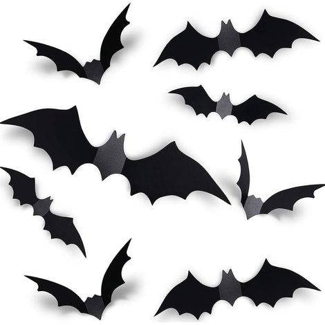 Halloween-Dekoration, 60er-Packung Halloween-Fledermäuse, 3D-Fledermaus-Dekorationen, Innendekoration, 4 verschiedene Größen (1/5)