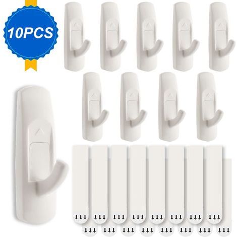A 10-piece set of large multi-functional hooks, including 10 wall hooks and 16 pieces of tape. The wall hooks are undamaged. Also includes bathroom towel racks, padlocks, and door key hooks. (1/5)