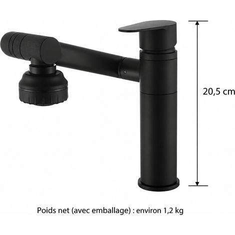 Robinet Mitigeur de Lavabo Orientable Universel Noir Mat Modèle Bas pour Salle de Bain Cartouche Céramique Montage sur Gorge Flexibles 1/2 Inclus 1,3 kg – Livraison gratuite (1/5)