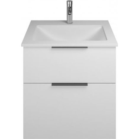 Burgbad Eqio Mineralguss-Waschtisch mit Unterschrank, mit 2 Auszügen und Griffleiste Weiß Hochglanz/Alpinweiss 62 cm Schwarz matt (1/3)