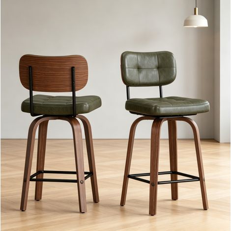 Taburete de bar giratorio 360°, lote de 2, asiento acolchado en PU, verde, 44 x 49 x 94 cm (1/5)