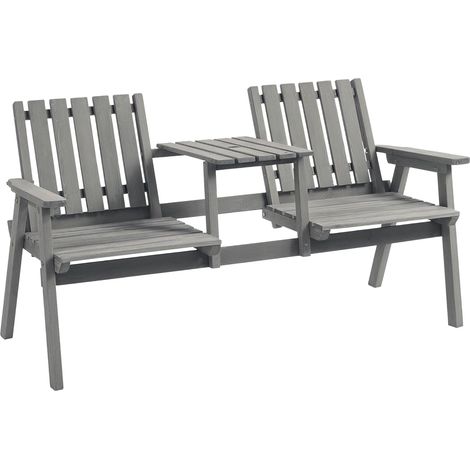 Banc de jardin avec table, groupe de sièges, meubles de jardin, avec trou pour parapluie, banc, 2 chaises, bois massif, gris, 152 x 70 x 83 cm (1/5)