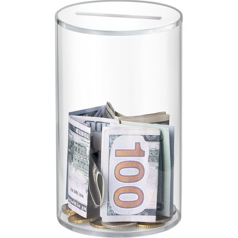 BEBUSINGOTO Alcancía transparente de acrílico para adultos. Se debe romper para abrir. No se puede abrir. No se puede meter dinero real (15 cm de alto x 9 cm de profundidad) (1/5)