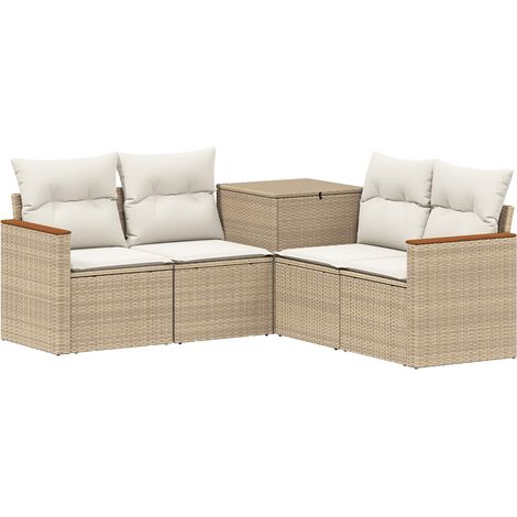 Sofa Set 5 stk. Beige und Cremeweiß Polyrattan und Stahl vidaXL (1/5)
