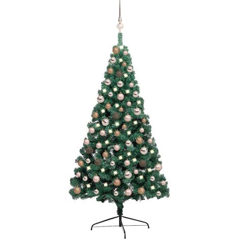 Demi-arbre de Noël artificiel pré-éclairé et boules-Décoration de Fête pour Noël vert 150 cm 499876 (1/5)