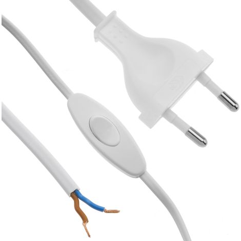 BeMatik - Câble d'alimentation avec interrupteur connecteur bipolaire bornes à 1,5m blanc (1/5)