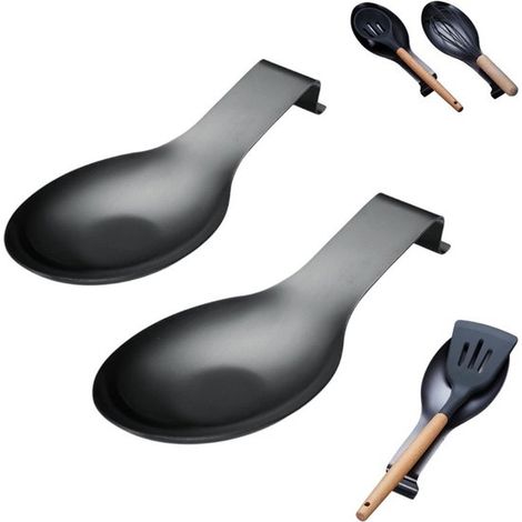 2 piezas, Alfombrilla para cucharas, Soporte para utensilios de cocina, Soporte para cucharas de estufa, NEGRO, Resistente al calor (1/5)