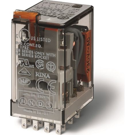 FINDER S RIE 55 - RELÉ INDUSTRIAL 24 VAC 4 CONTACTOS 5 A PULSADOR + LED 553480240050