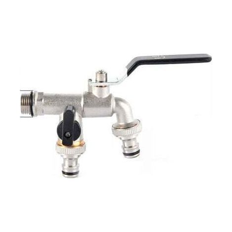 Double garden tap, brass water tap, high-quality 3/4-inch gauge tap - black (1/4)