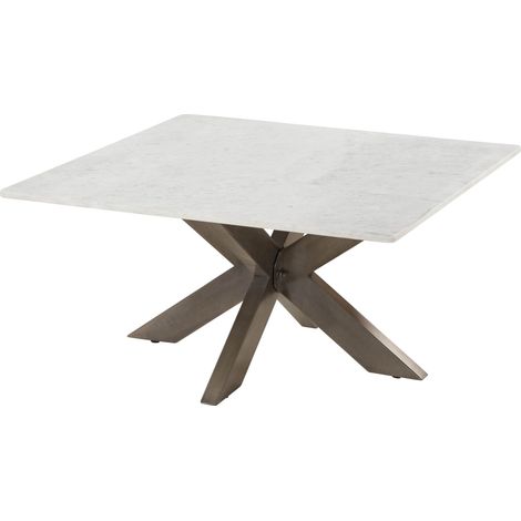 Tavolino da salotto in marmo bianco - gambe incrociate in ferro colore ottone antico 137x137 BARCELONA 306