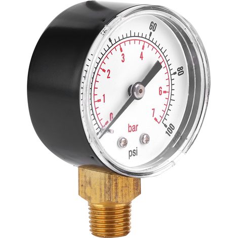 Manomètre 50 mm, filetage laiton 1/4 BSPT pour carburant, air, huile, gaz, eau (0-100 PSI 0-7 Bar) (1/5)