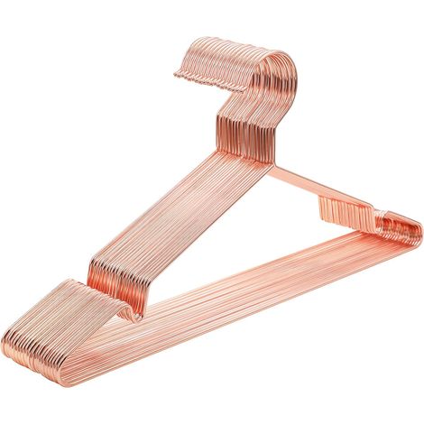 Lot de 20 Cintres, Métal chromé, Antirouille, Finition rose gold, Encoches antiglisse, Pour armoire et étendoir, 42 cm (1/5)