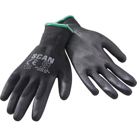 Scan Black Gloves PU Coated Dipped 5 Pairs Work Gloves SCAGLOPU XMS24GLOVE5 (1/5)