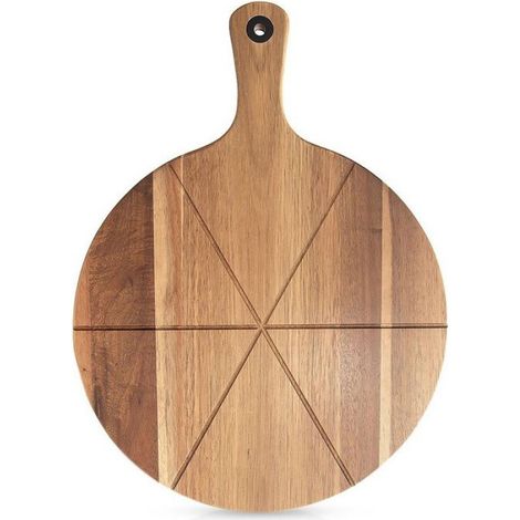 Planche À Pizza - Bois D'acacia - 43,5 X 32 X 1,5 Cm - Réversible Avec Rainures Pour 6 Parts - Poignée Longue - 1 Pièce (1/5)